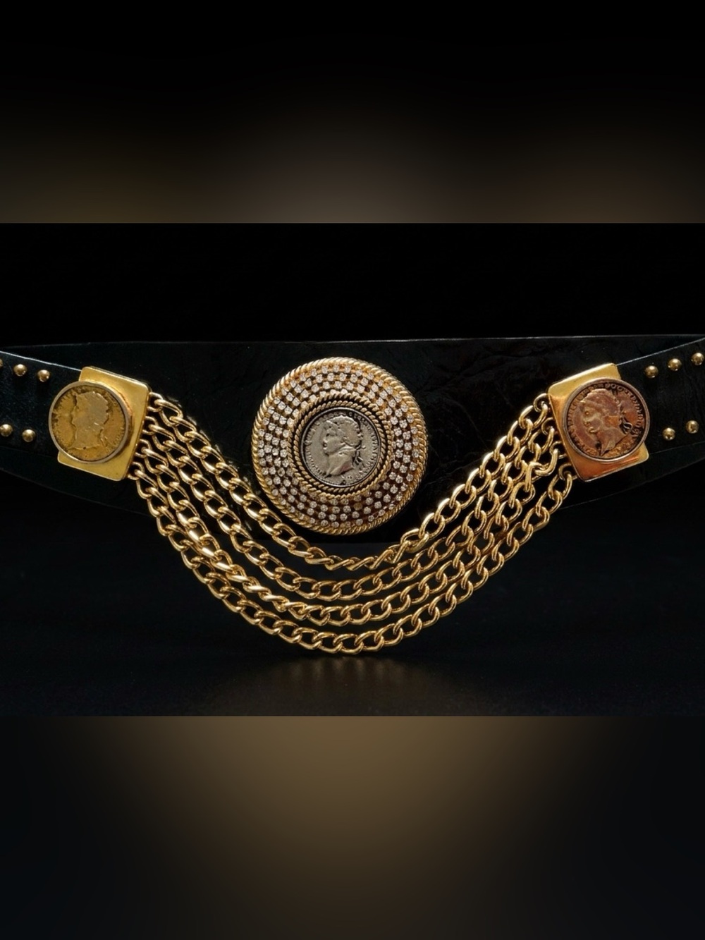 #296 Vintage 1990’s  Designer Runway Statement Leather Belt